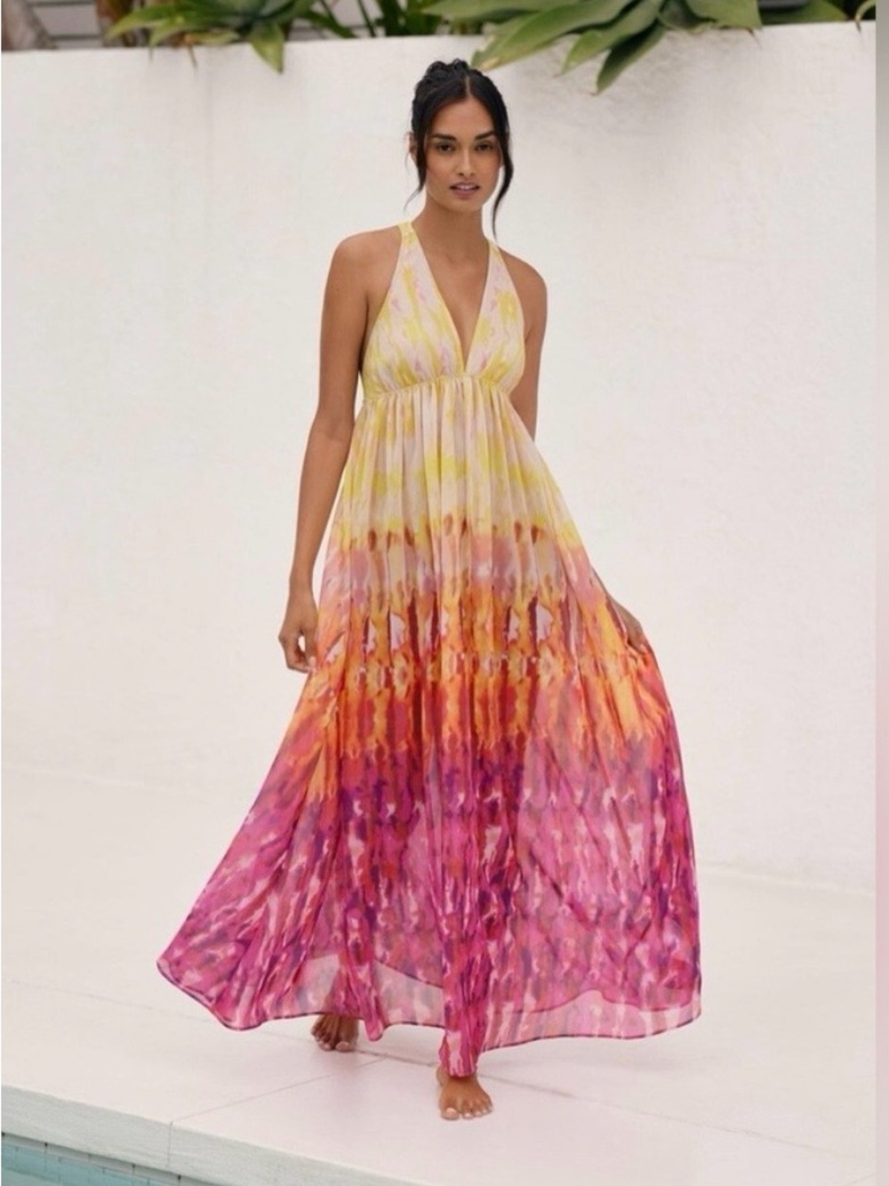 Anthropologie Halter Tie-Dye Maxi Dress swim cover-up